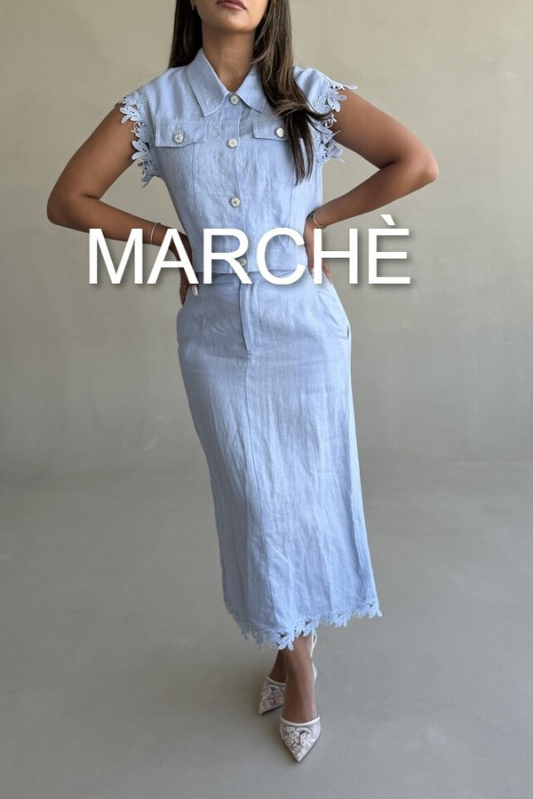 LACE SPLICING LINEN TOP + SKIRT