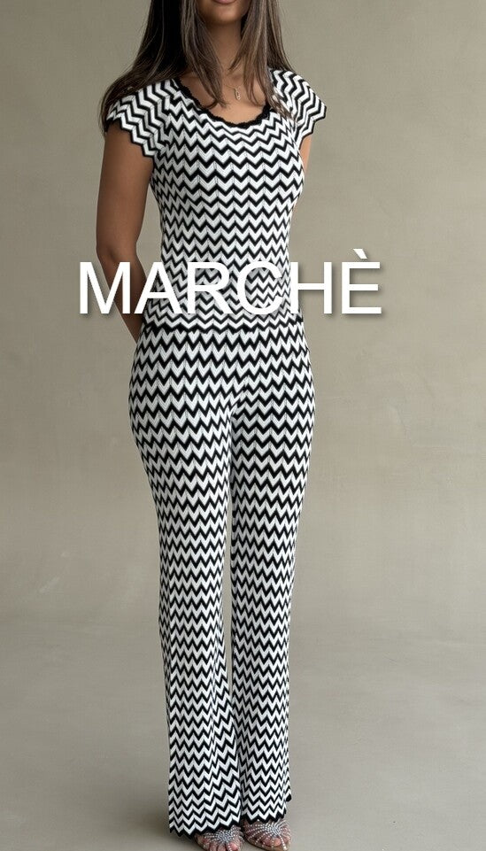 PATTERN WAVE KNIT TOP + PANTS