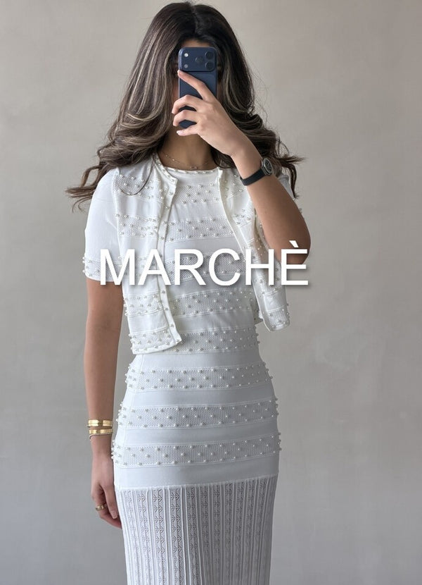 HEAVY BEADED ROUND NECK CARDIGAN+ TANK DRESS
