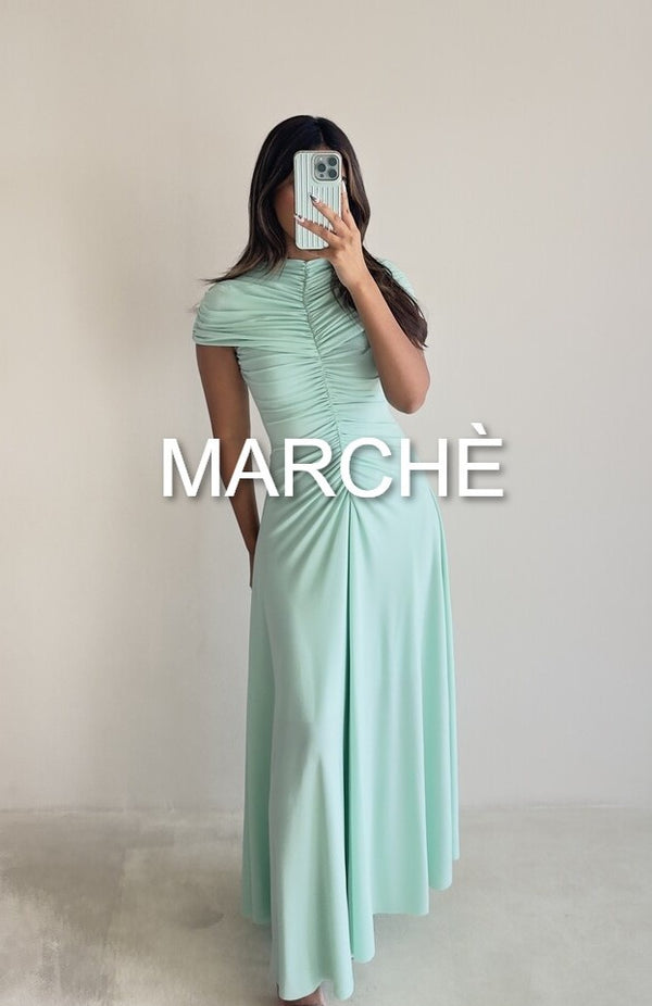 PLEATED COLLAR EVENING DRESS