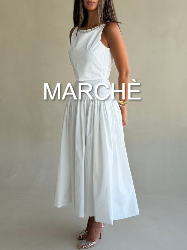 BACKLESS  ROUND NECK TOP +SKIRT