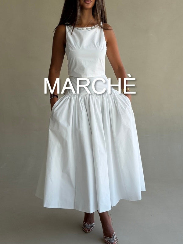BACKLESS  ROUND NECK TOP +SKIRT