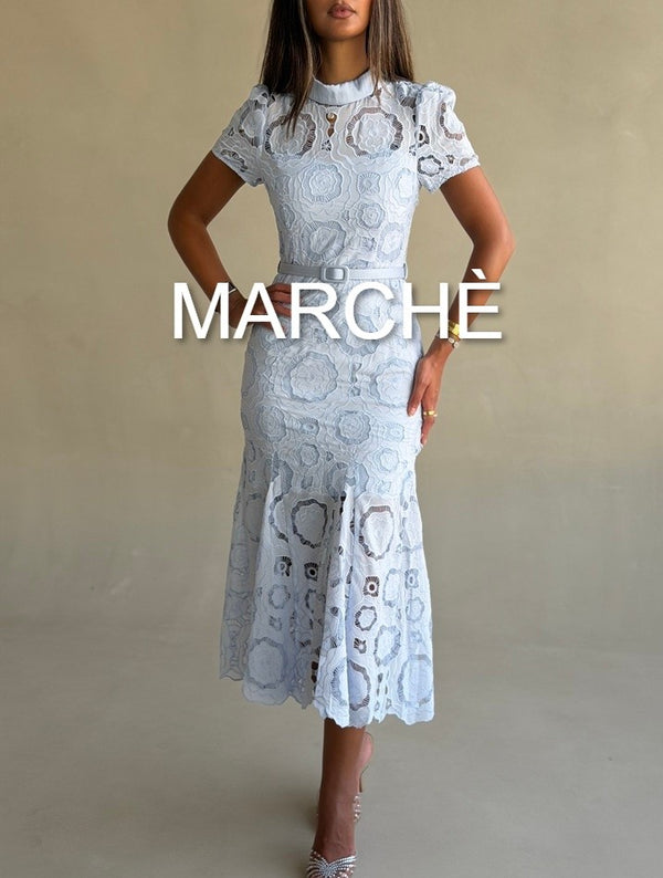 LACE EBROIDERED MIDI DRESS