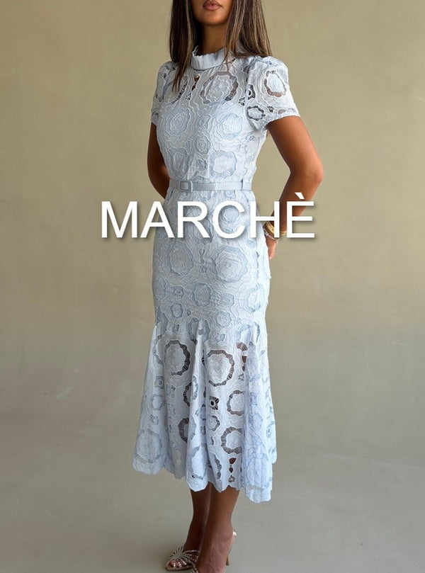 LACE EBROIDERED MIDI DRESS