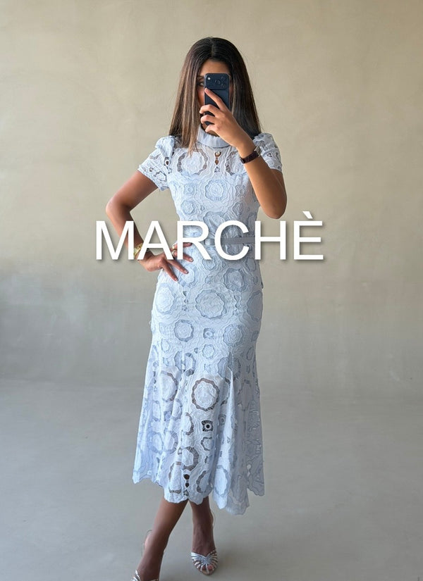 LACE EBROIDERED MIDI DRESS
