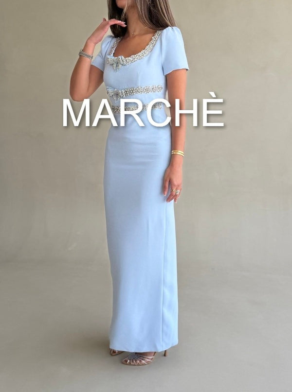 SCOOP COLLAR EVENING DRESS