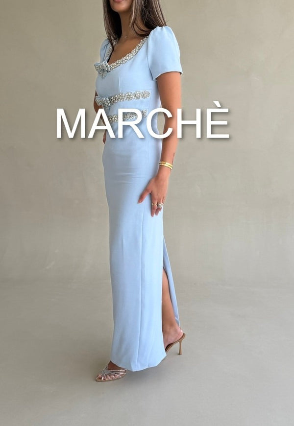 SCOOP COLLAR EVENING DRESS
