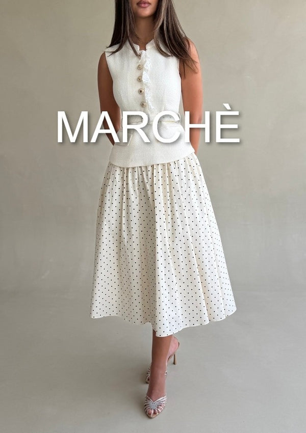 POLKA DOT TWEED BELTED DRESS