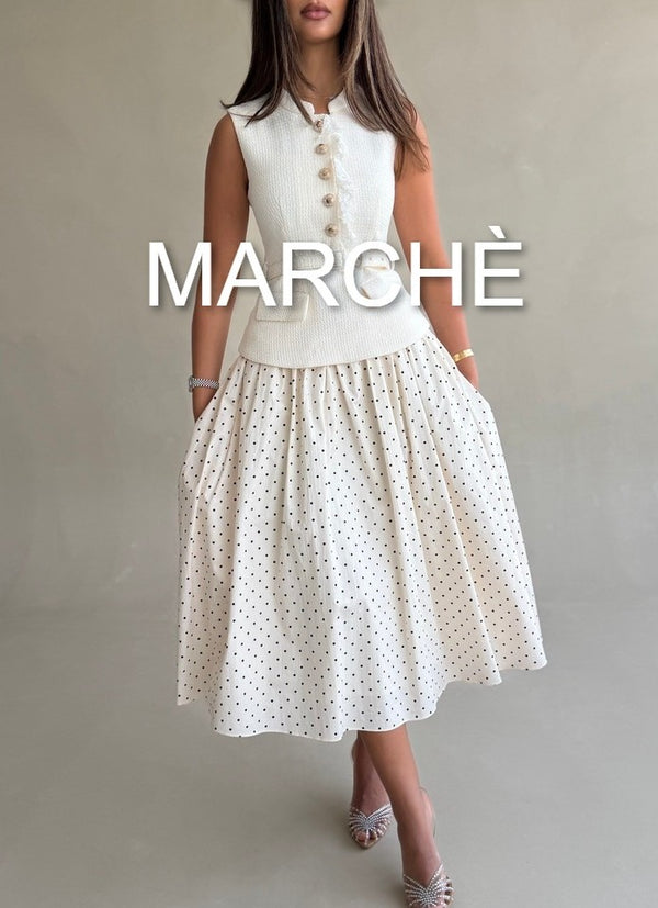 POLKA DOT TWEED BELTED DRESS