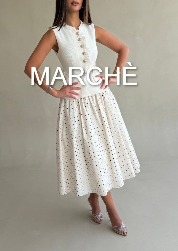 POLKA DOT TWEED BELTED DRESS
