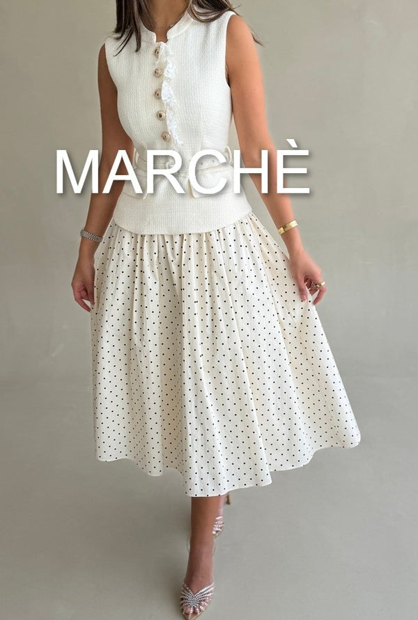 POLKA DOT TWEED BELTED DRESS