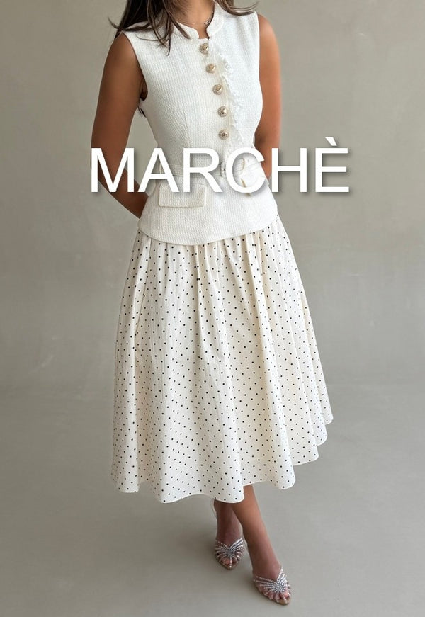 POLKA DOT TWEED BELTED DRESS