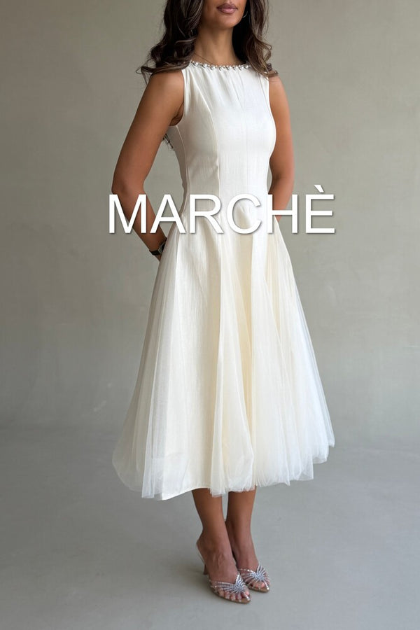 BEAD CREW NECK SLEEVELES DRESS