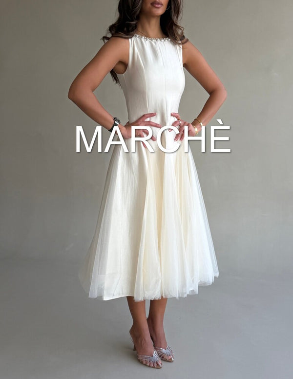 BEAD CREW NECK SLEEVELES DRESS