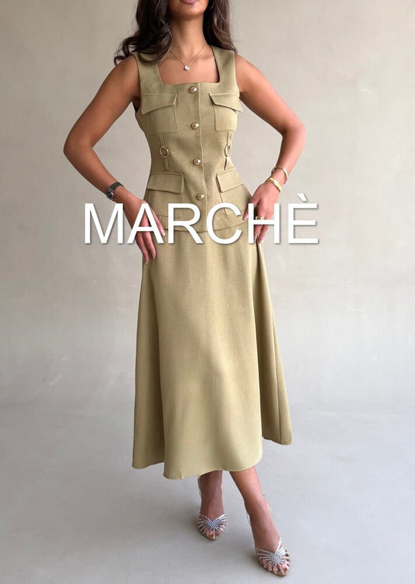 SQUARE NECK GOLD BUTTON TOP + SKIRT
