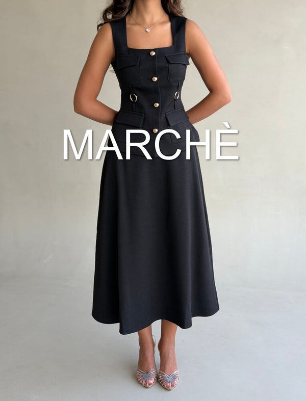 SQUARE NECK GOLD BUTTON TOP + SKIRT