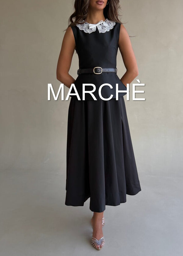 LACE-NECK COCKTAIL SATIN DRESS
