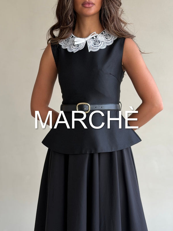 LACE-NECK COCKTAIL SATIN DRESS