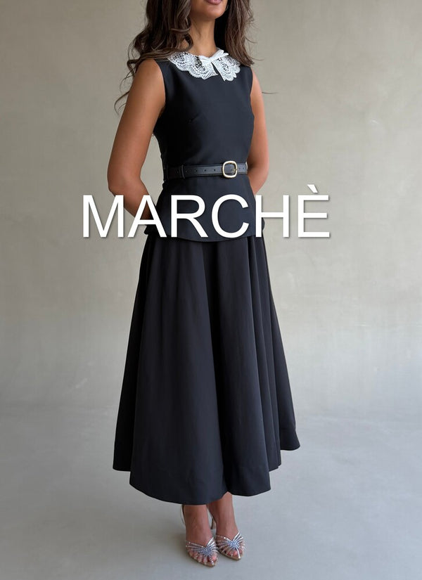 LACE-NECK COCKTAIL SATIN DRESS