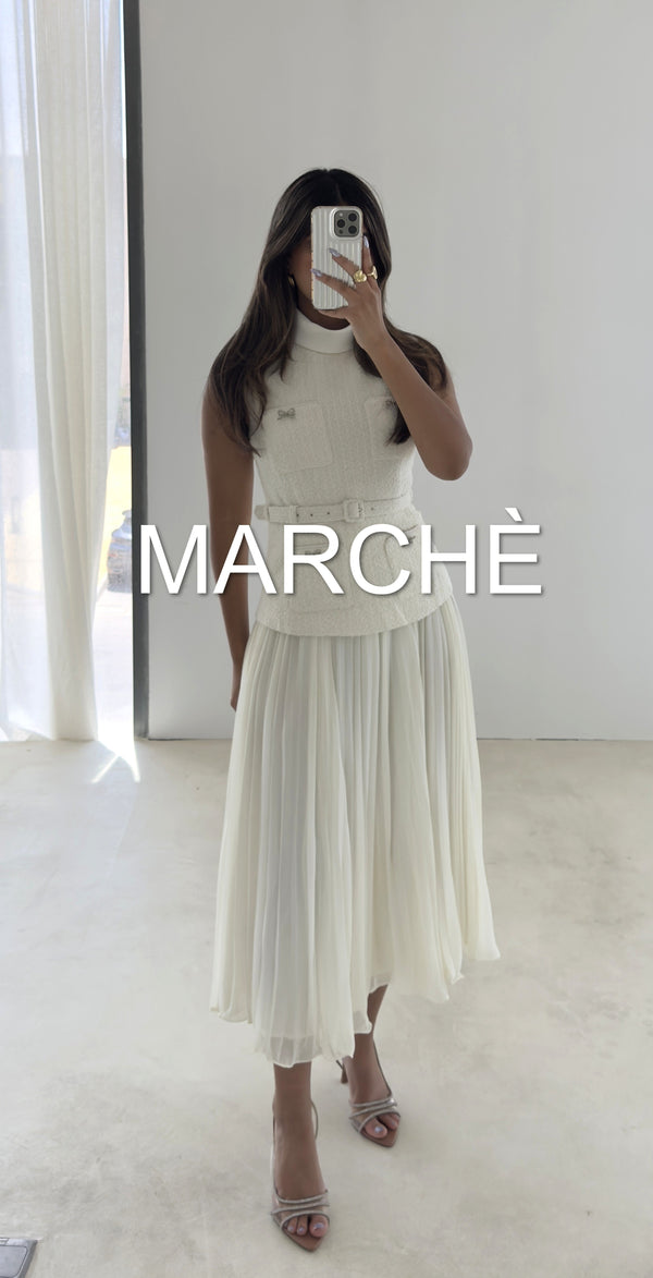 TWEED SPLICED CHIFFON PLEATED DRESS
