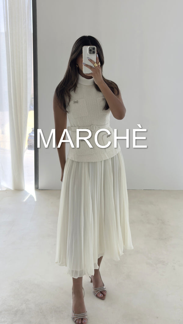 TWEED SPLICED CHIFFON PLEATED DRESS