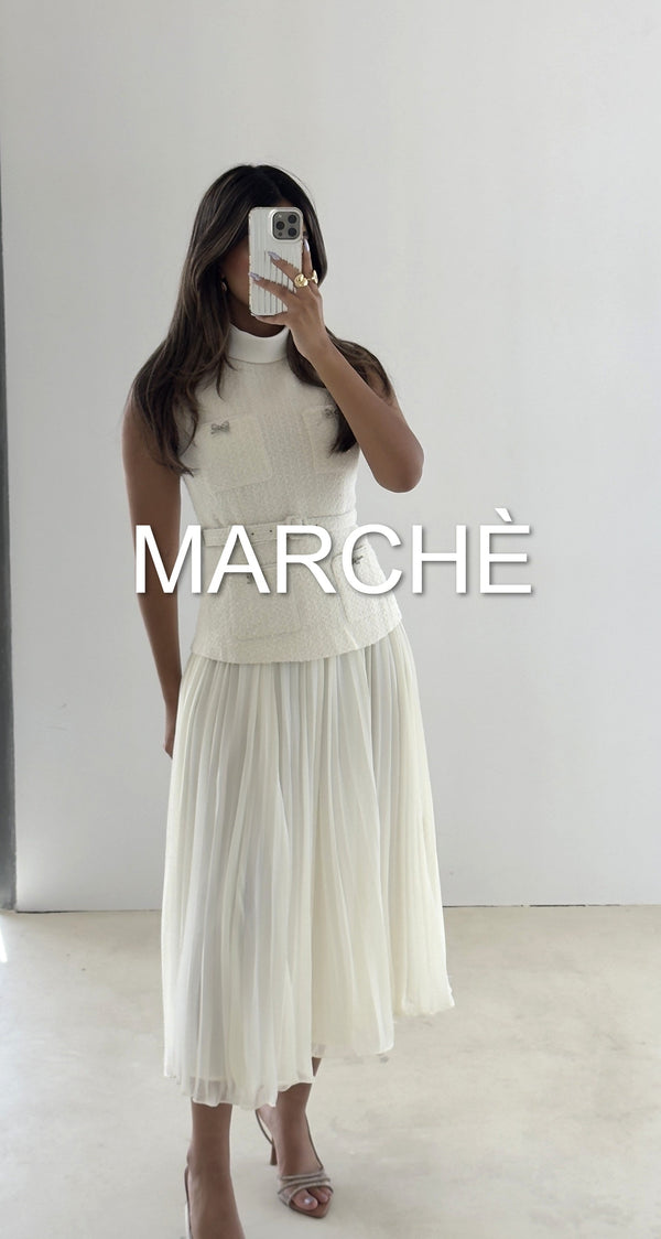 TWEED SPLICED CHIFFON PLEATED DRESS