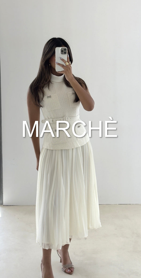 TWEED SPLICED CHIFFON PLEATED DRESS
