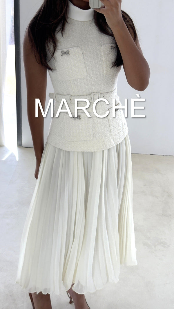TWEED SPLICED CHIFFON PLEATED DRESS