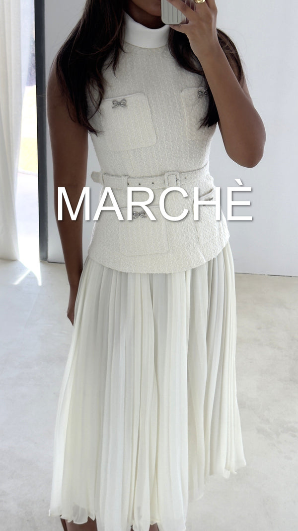 TWEED SPLICED CHIFFON PLEATED DRESS
