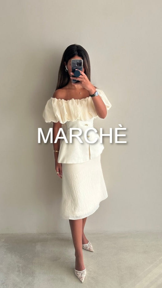 RUFFLED OFF SHOULDER  TOP+ SKIRT