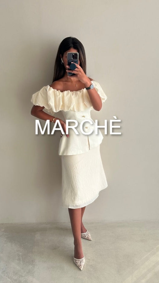 RUFFLED OFF SHOULDER  TOP+ SKIRT
