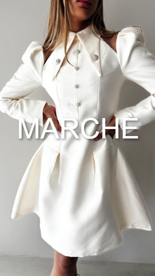 POINTED COLLAR WITH BUTTON SHORT DRESS
