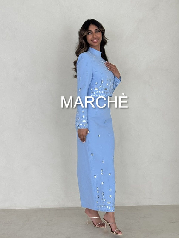 2 PC SET Stand Collar Top Zip Back Cropped Tops Long Skirts