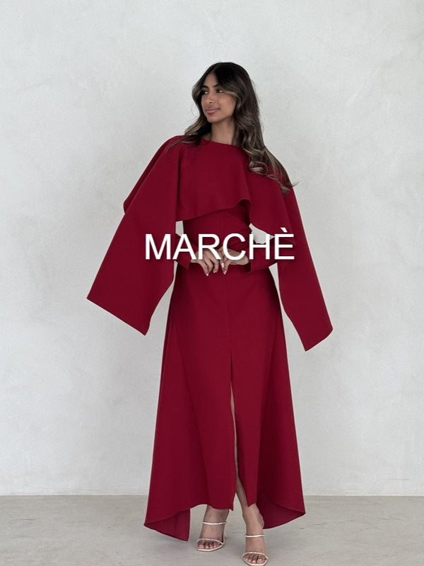 ELEGANT PATCHWORK SHAWL LONG SLEEVE MERMAID DRESS