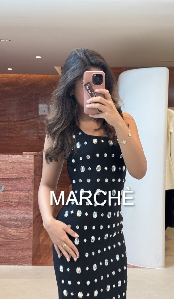 SOCIALITE SLEEVELESS CYSTAL MID-CALF