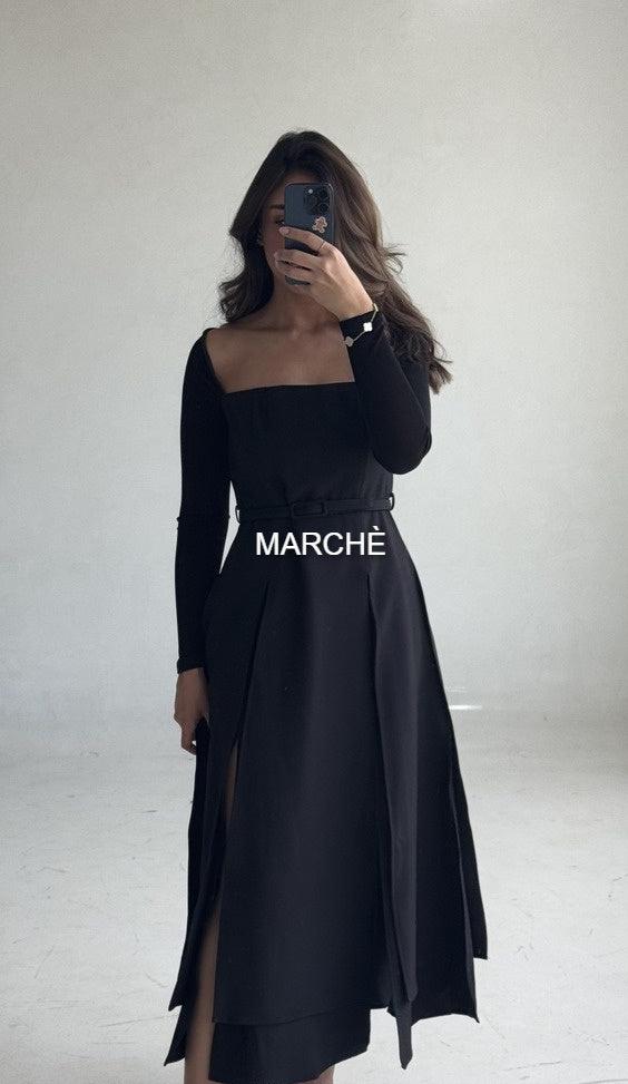 STRAPLESS SHOULDER MIDI DRESS