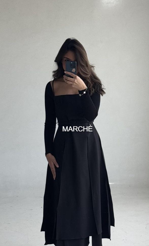 STRAPLESS SHOULDER MIDI DRESS