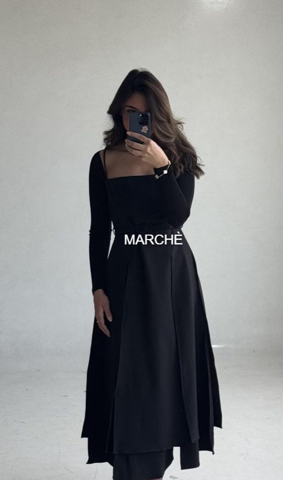 STRAPLESS SHOULDER MIDI DRESS