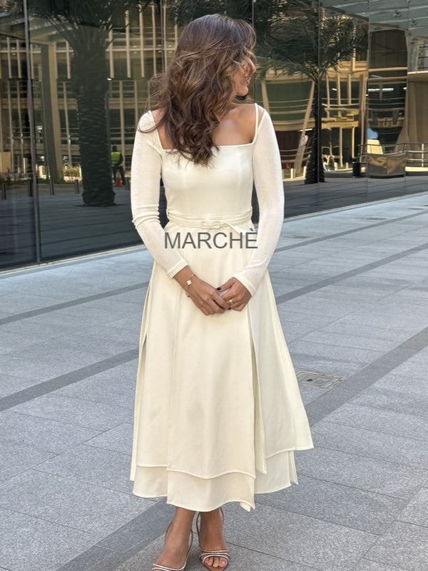 STRAPLESS SHOULDER MIDI DRESS