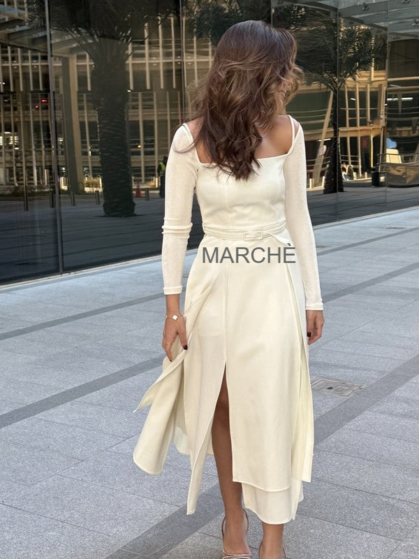 STRAPLESS SHOULDER MIDI DRESS