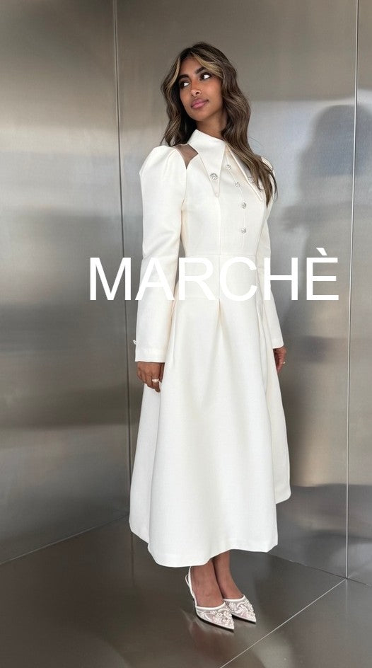 POINTED COLLAR LONG  DRESS