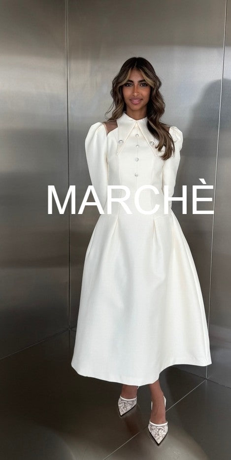 POINTED COLLAR LONG  DRESS