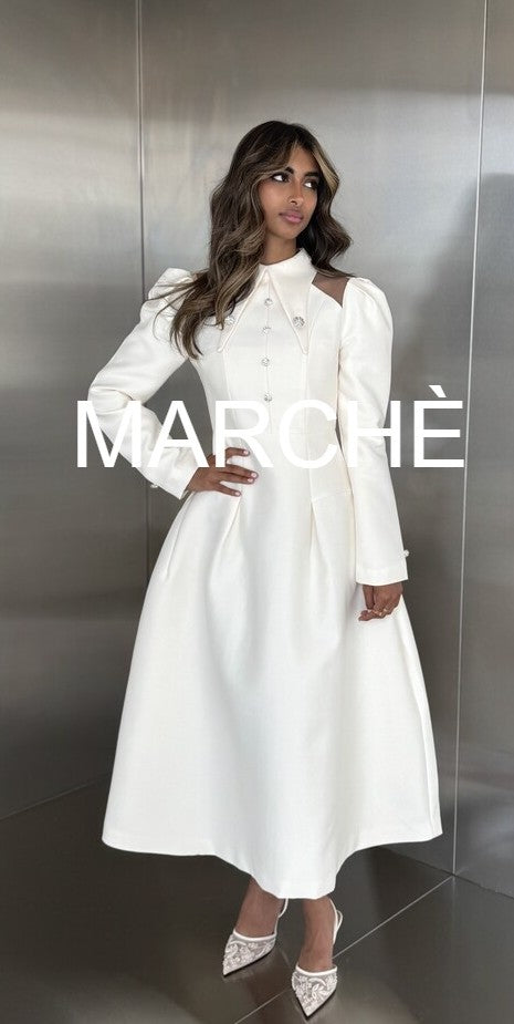 POINTED COLLAR LONG  DRESS