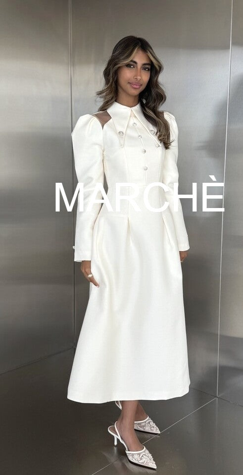 POINTED COLLAR LONG  DRESS