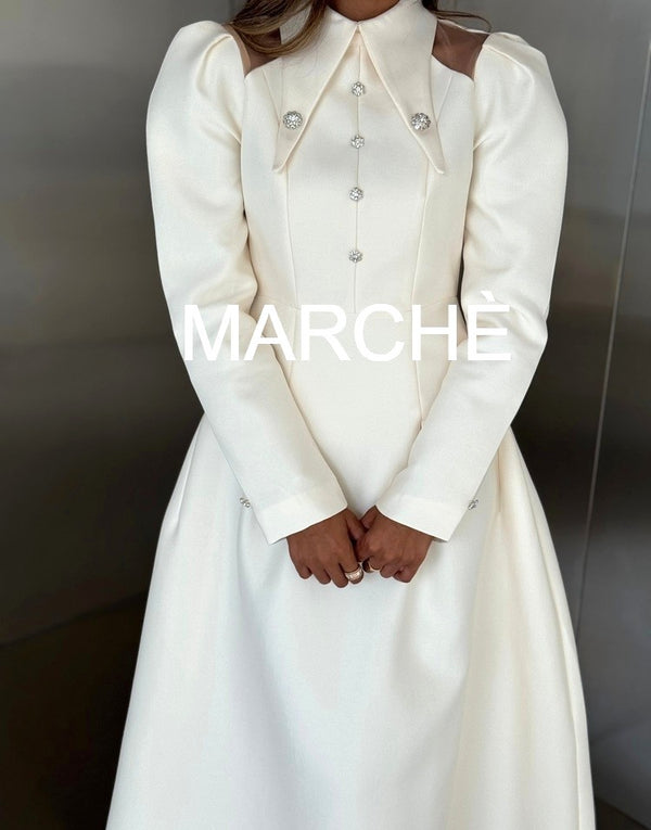 POINTED COLLAR LONG  DRESS