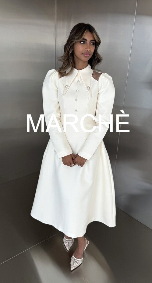 POINTED COLLAR LONG  DRESS