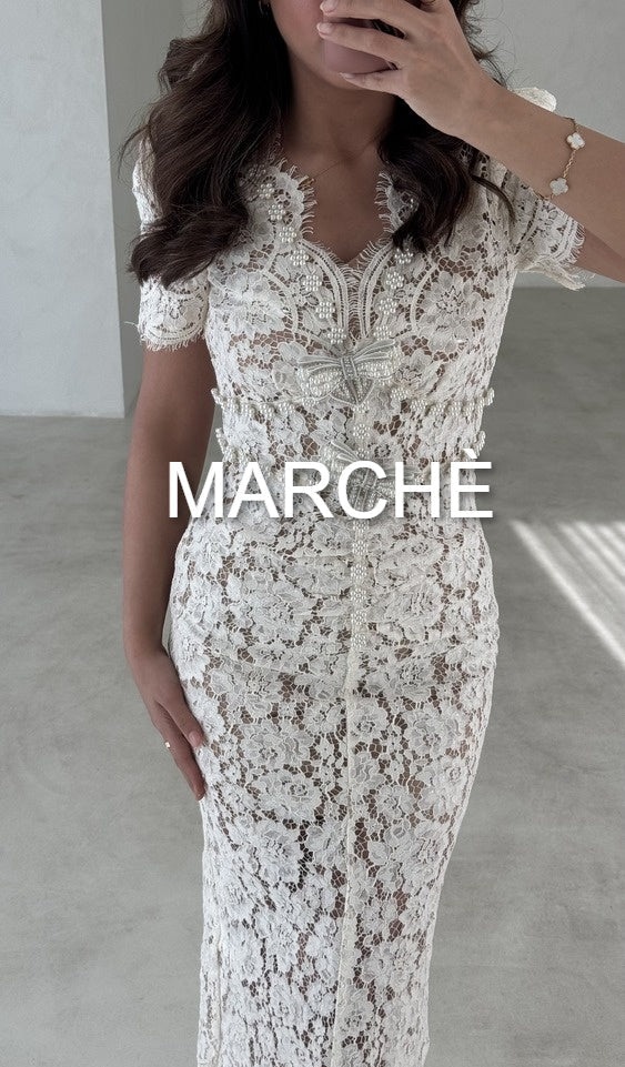 V-NECK LACE FLORAL MIDI