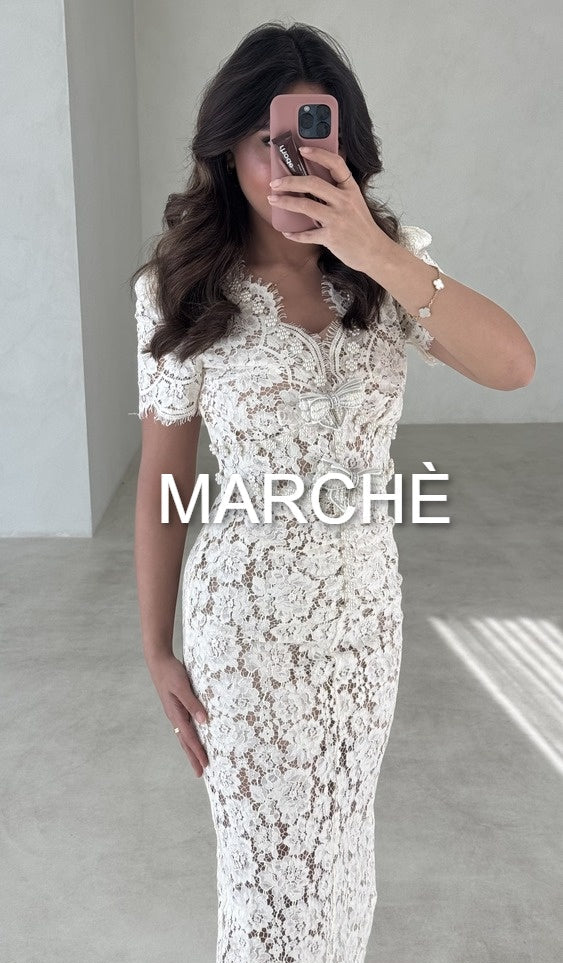 V-NECK LACE FLORAL MIDI