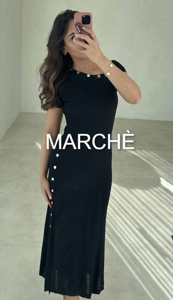 METALLIC BUTTON KNIT DRESS