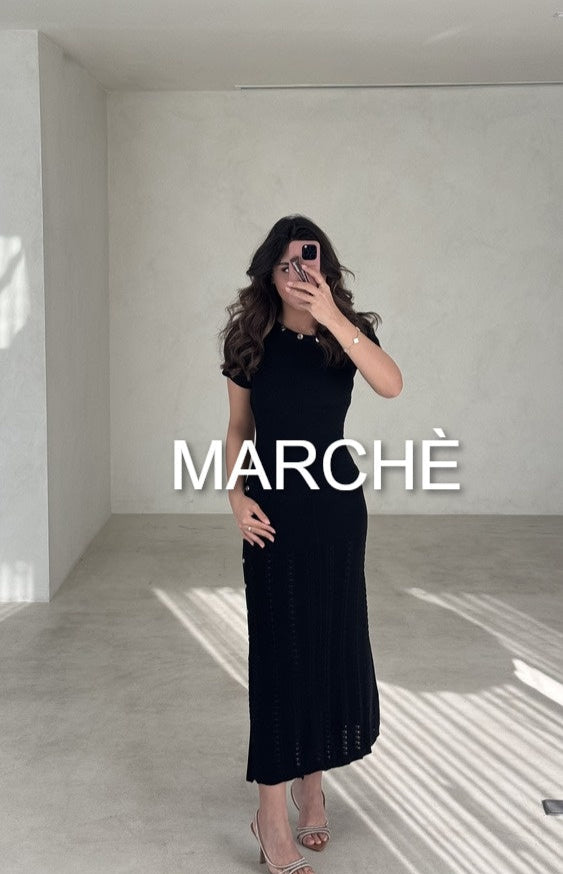 METALLIC BUTTON KNIT DRESS